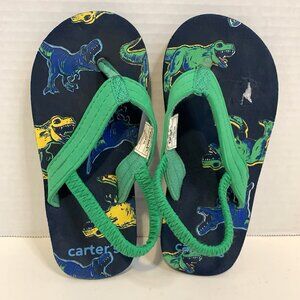 Carter's Dinosaur Toddler Flip Flops Sandals Thongs - Blue & Green L/G 9-10